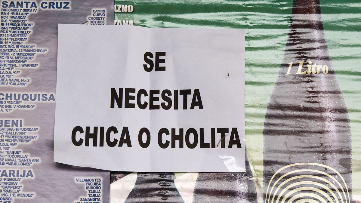 Bolivie pancarte recrutement cholita